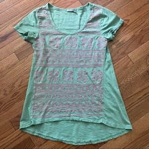 FRESH Produce green with pink embroidered front scoop neck hi Lo Top size Small